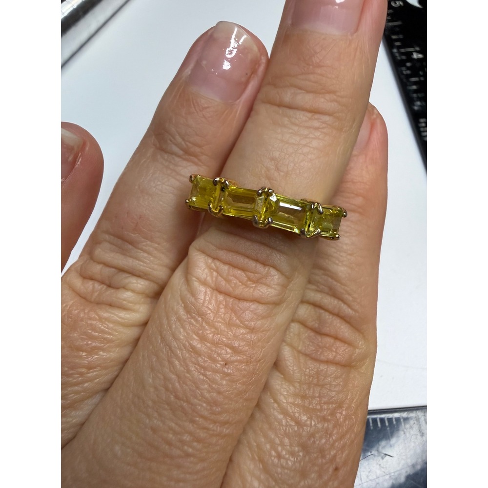 Gold Tone Emerald Cut Yellow Stone 5 Stone Band Ring Size 8.25
